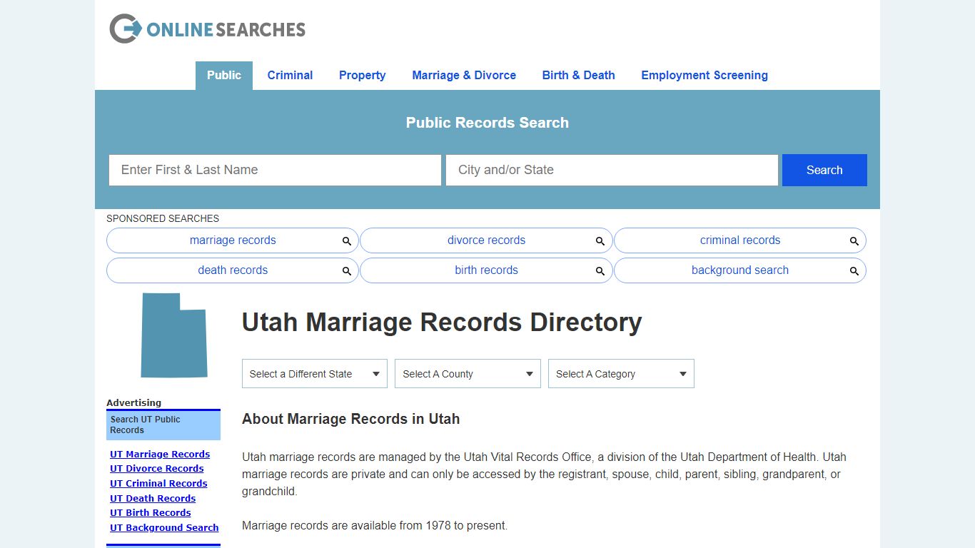 Utah Marriage Records Search Directory - OnlineSearches.com