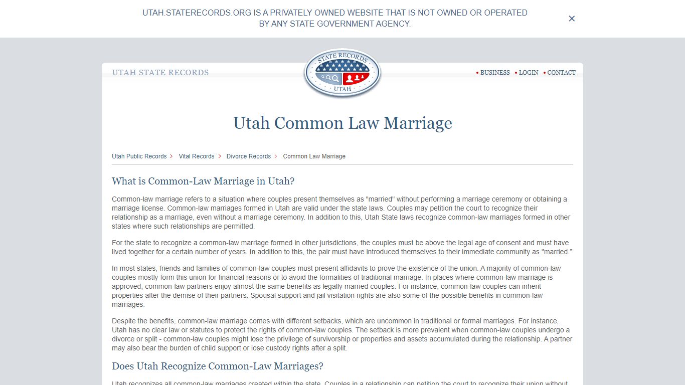 Utah Common Law Marriage | StateRecords.org